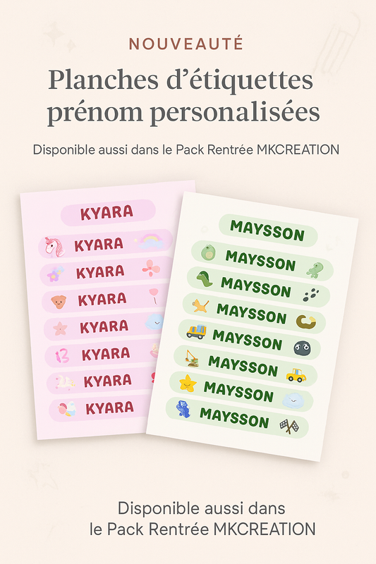 Planches d’étiquettes prénom personnalisées