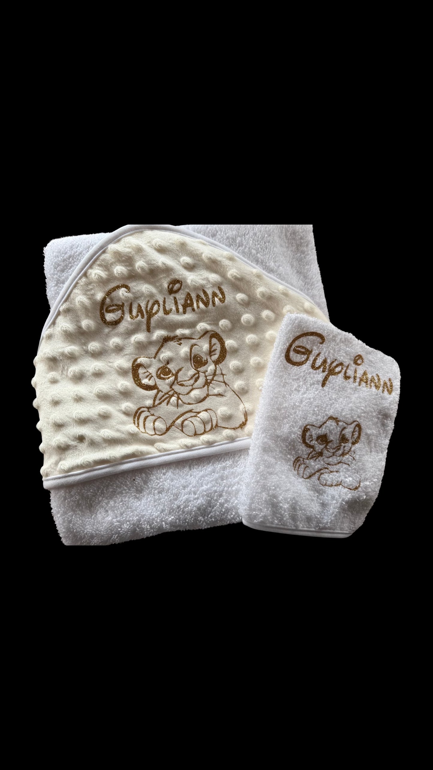 🛁 Cape de bain + gant Minky personnalisé